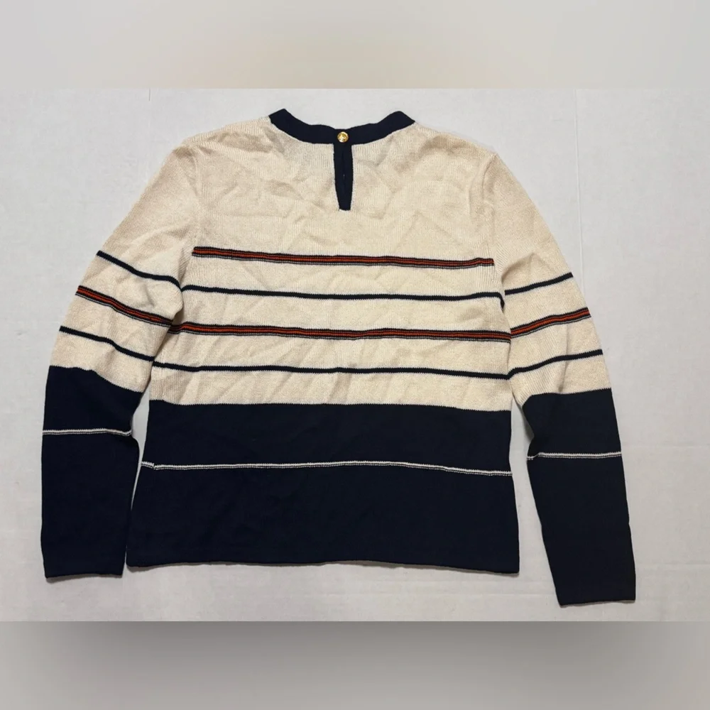 Vintage SJK St. John Womens Knit Pullover Sweater 12 Black Ivory Classic Striped